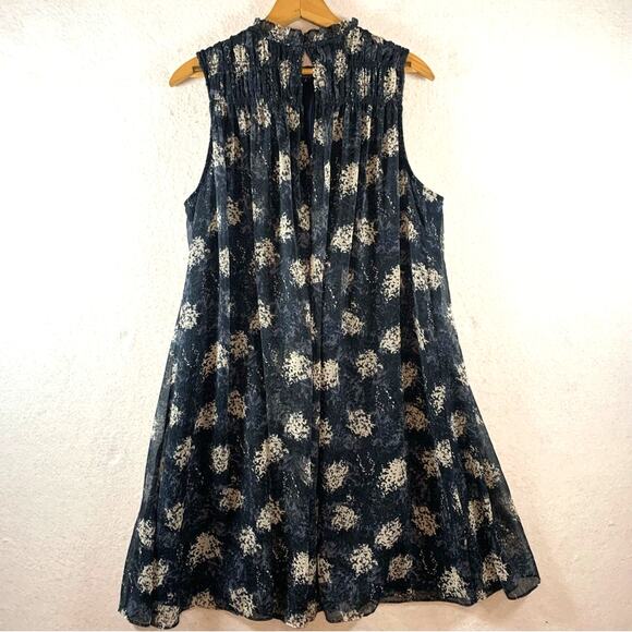 Joie Floral Midi Shift Dress Sz L Navy Dark Cottage Romantic Flowy Chiffon - Picture 3 of 11